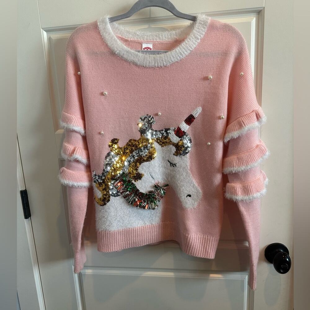 Holiday Time Unicorn Ruffle Sleeves Ugly Cute Christmas Sweater